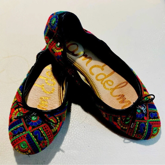 SAM EDELMAN Sz 9 Felicia Boho  Embroidered Almond Toe Ballet Flats - Picture 1 of 12